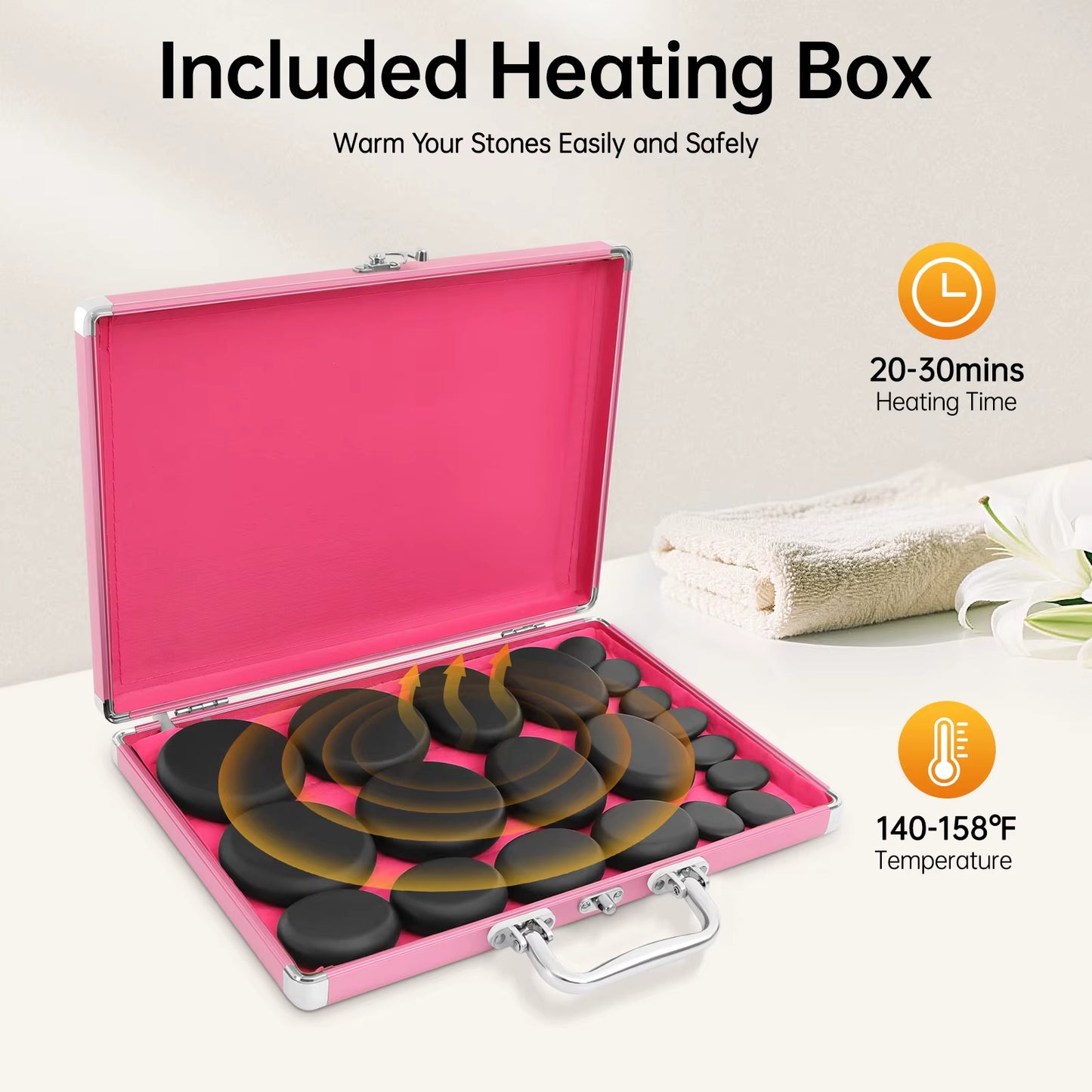 20 Piece Hot Stone Massage Set Massage Set with Heating Box Basalt Stones Massage Stone Set Heating Device for Hot Compress Spa