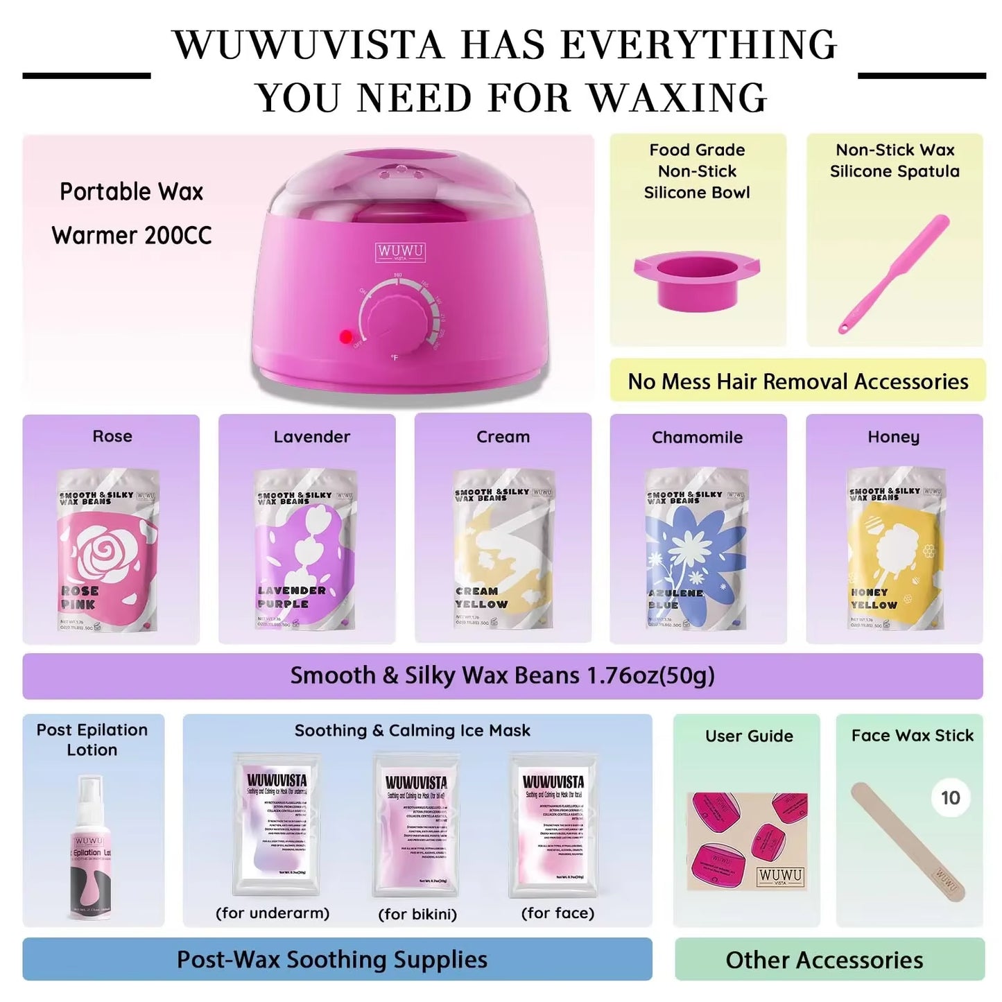 Waxing Kit  EU Plug(23 Items) Hair Removal Wax Kit Waxing Beads Face/Brazilian/Full Body/Bikini/Sensitiive Skin