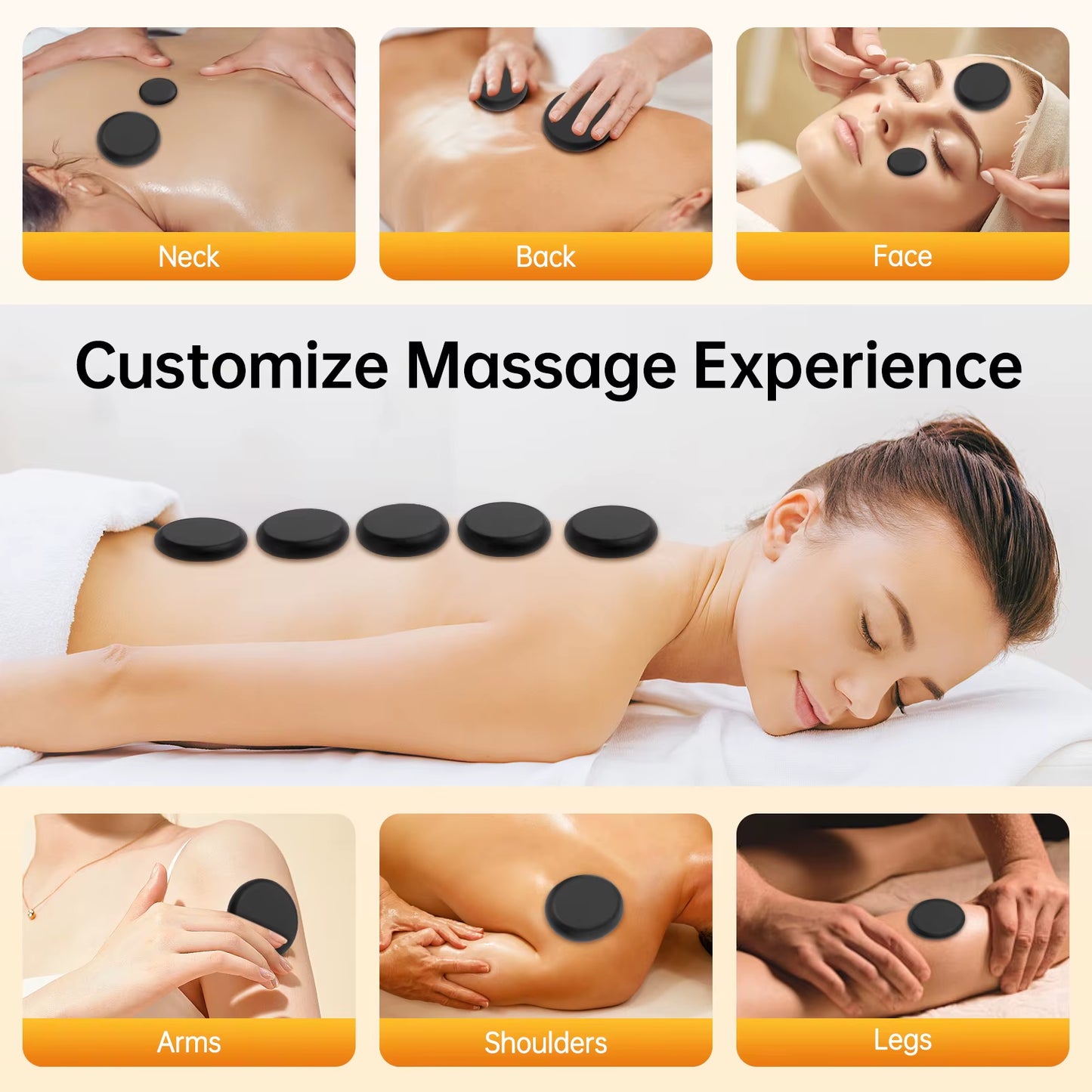20 Piece Hot Stone Massage Set Massage Set with Heating Box Basalt Stones Massage Stone Set Heating Device for Hot Compress Spa