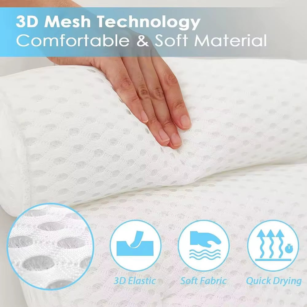 Bath Tub Pillow Headrest with Soft 4D Mesh Fabric and Non-Slip Suction Cups, Relaxing Bath Accessories Spa Gifts