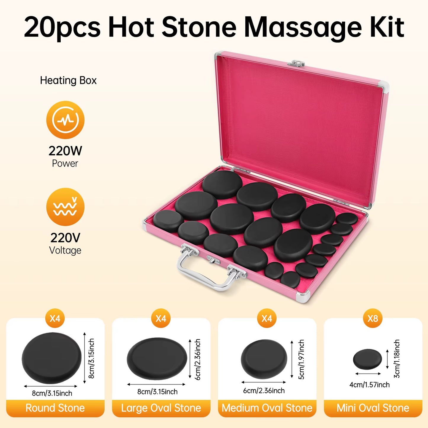 20 Piece Hot Stone Massage Set Massage Set with Heating Box Basalt Stones Massage Stone Set Heating Device for Hot Compress Spa