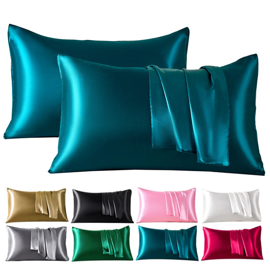 2Pcs Satin Pillowcase for Skin and Hair, Satin Pillow Cases Set of 2 Soft Breathable Smooth Cooling Pillow Covers for Sleeping