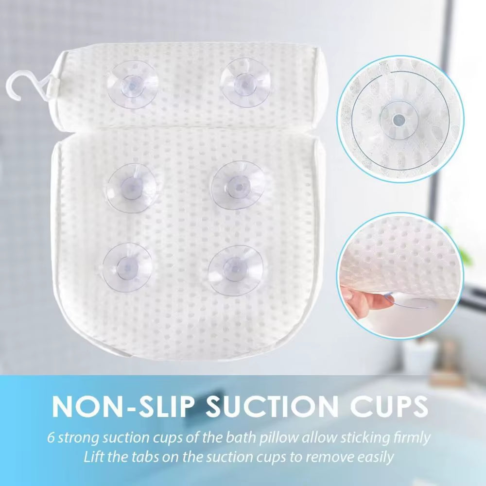 Bath Tub Pillow Headrest with Soft 4D Mesh Fabric and Non-Slip Suction Cups, Relaxing Bath Accessories Spa Gifts
