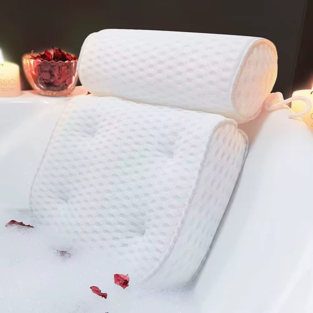 Bath Tub Pillow Headrest with Soft 4D Mesh Fabric and Non-Slip Suction Cups, Relaxing Bath Accessories Spa Gifts