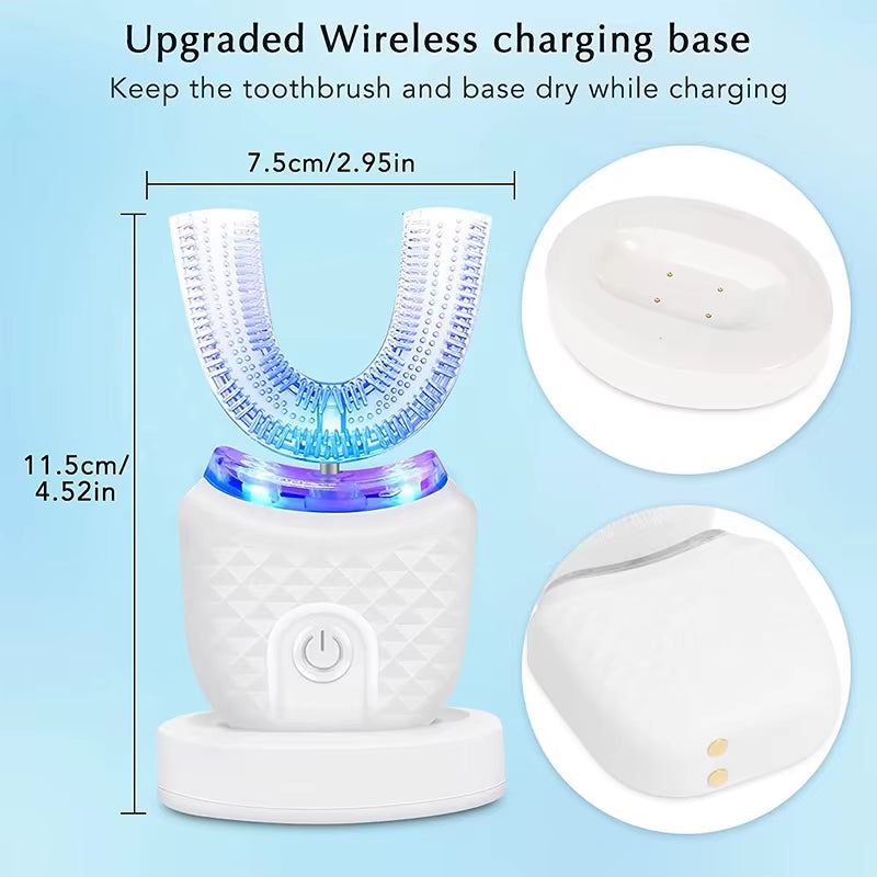 Electric Toothbrush Adult Automatic Rechargeable Hands Free 360 Cleaning U Shape Toothbrush