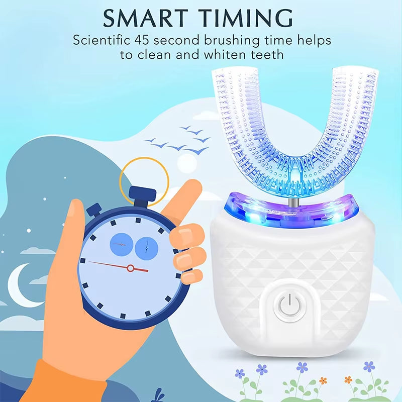Electric Toothbrush Adult Automatic Rechargeable Hands Free 360 Cleaning U Shape Toothbrush