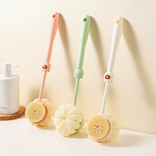 Two Sided Shower Body Brush Silicone Long Handle Bathroom Wash Brush Bathing Massage Back Body Exfoliating Brush Bath Supplies